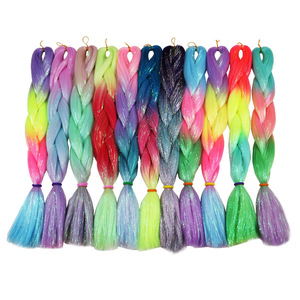 2021 nuovo Stile di Estensioni Dei Capelli Della Miscela del Commercio All'ingrosso di Fabbrica-Tinsel Ombre Jumbo Sintetico Treccia Dei Capelli Con Il Prezzo Poco Costoso - Product Image 4