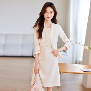 Women's Suit Set Solid Color Satin Blazer With Dress Anti-Wrinkle Casual Wear - Product Image 1