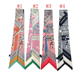 Double layer Summer Satin Long Hair Tie Bag Wrist Scarf For Women Hair Accessory New Print Bag Ribbons Head Scarf Neckerchief