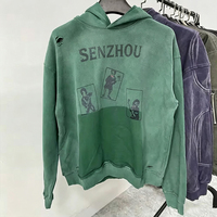 Hoodie Homme Streetwear Imprimé en Coton Épais, Coupe Oversize, Effet Vintage Délavé et Usé, avec Motifs Graphiques