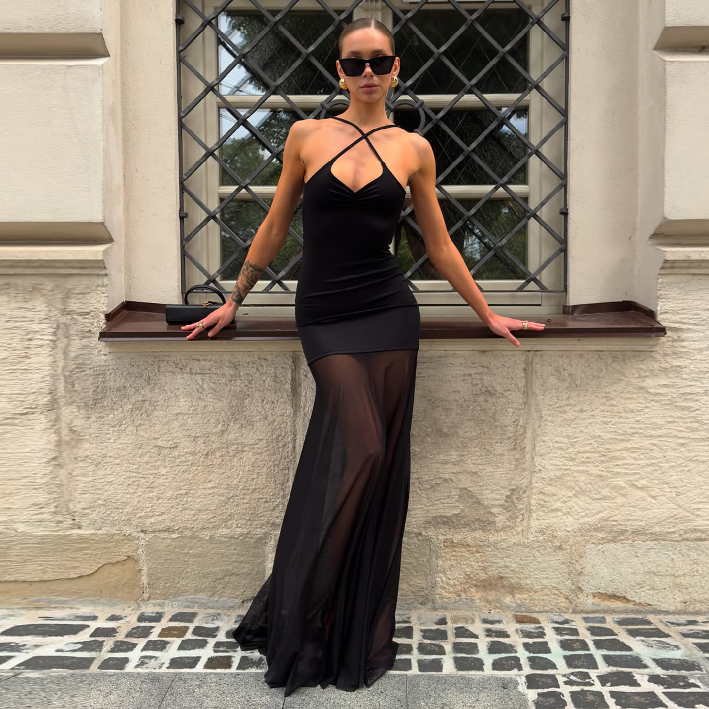 Buy In Bulk Ladies Elegant Open Black Dresses Open Back Slit Design |  Alibaba.com