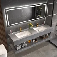 Meuble-lavabo mural de luxe moderne à double vasque en céramique avec miroir inclus pour hôtels et maisons – Vente en gros