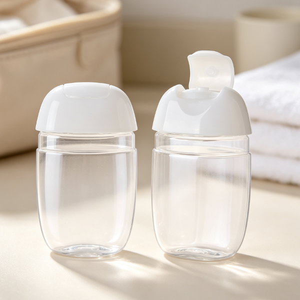 30ml Clear Mini Travel Flip Top Bottle White Dome Cap Portable Refillable Cosmetic Liquid Container