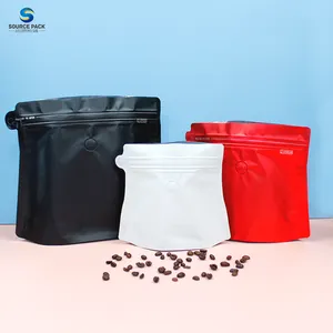 High Quality Square Bottom Stand Up Food Mylar Pouches White Black Custom Aluminum Foil Coffee Bag With Valve and Zipper