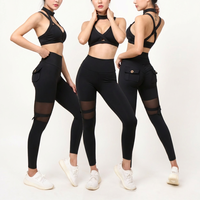 YNSEA Ensemble de sport sans couture pour le yoga et la gym, comprenant un legging en mesh à col halter et un soutien-gorge de sport à dos croisé
