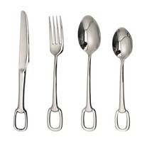Ensemble de couverts en acier inoxydable 304, couteau, fourchette, cuillère en forme d'anneau, argenterie dorée, vaisselle pour hôtel, restaurant