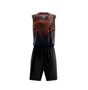 Men Latest Polynesian Tattoo Basketball Jerseys Design Sublimation Custom Logo Printing Mesh Basketball Uniform Sports Wear
