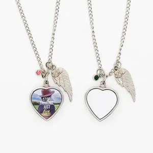 Qualisub personalizzato Angel wings Urn collana sublimazione urna collana a forma di cuore bianco urna per sublimazione