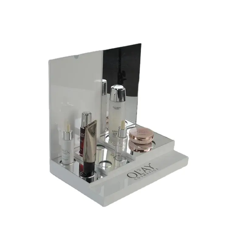 Custom acrylic CounterTop Cosmetic Display racks lucite makeup Mirror display risers