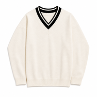 Pull en maille rayé col en V pour homme, style preppy, coupe oversize à épaules tombantes, pour cricket et tennis, vintage Ivy, anti-plis, hiver
