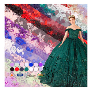 Venta caliente de lujo 3D <span class=keywords><strong>bordado</strong></span> <span class=keywords><strong>tela</strong></span> de encaje <span class=keywords><strong>bordado</strong></span> pesado <span class=keywords><strong>en</strong></span> malla <span class=keywords><strong>tela</strong></span> multicolor para mujeres vestido de fiesta de boda - Product Image 1