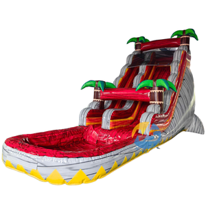 Toboggan aquatique gonflable tropical Fire Island de 18 pieds à une voie avec ballons rebondissants, lave volcanique et piscine à éclaboussures - Product Image 1