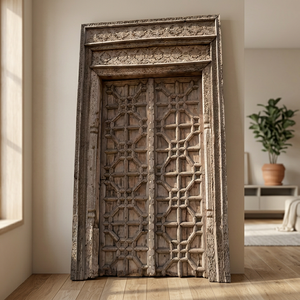 Jangid Art Crafts - Marco Superior de Puerta de Madera Tradicional Tallado a Mano de 84 Pulgadas con Diseño Arquitectónico Indio |   Ecológico y Duradero - Product Image 2