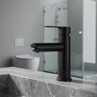 Robinet de lavabo de salle de bain contemporain à un seul trou, à poser sur le plan, avec poignée unique, en acier inoxydable noir et cartouche en céramique