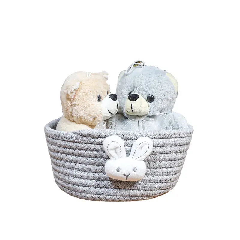 NISEVEN Custom Cartoon Animals Storage Basket Toys Sundries Woven Basket Small Rabbit Design Cute Cotton Rope Basket