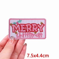 Patchs de Noël Père Noël pour vêtements, écologiques, thermocollants, nœud rose brodé, en polyester, vente en gros