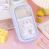 Trousse à crayons pour enfants BEYOND Cute Rabbit, grande capacité, 3 couches, transparente en PVC et PU, trousse à crayons scolaire pour filles avec poche