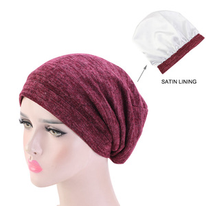Nouvel arrivage de bonnet de sommeil en jersey de qualité supérieure bonnet de <span class=keywords><strong>chimio</strong></span> en satin doublé de soie bonnet de cheveux pour femmes bonnet <span class=keywords><strong>turban</strong></span> TJM-449 - Product Image 5
