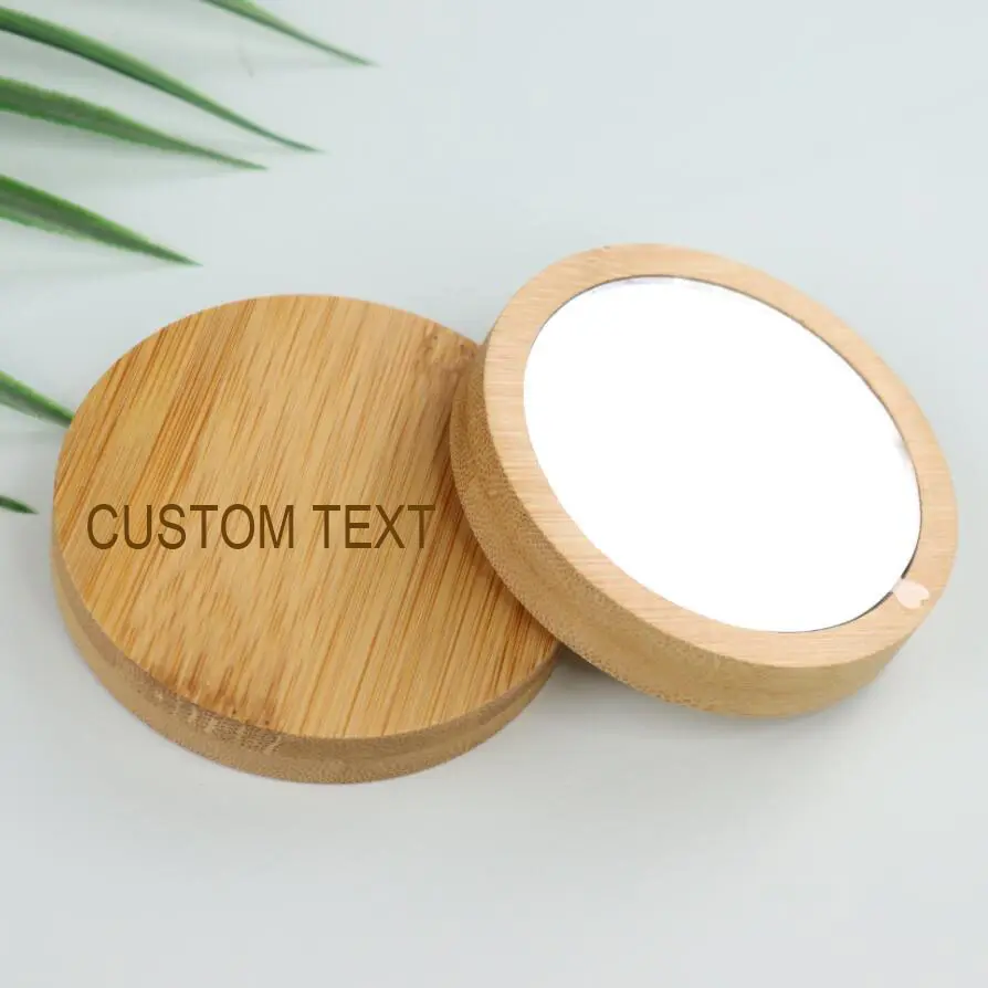 Ручное круглое маленькое экологически чистое бамбуковое деревянное карманное косметическое зеркало с логотипом на заказ