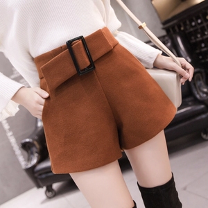 Nuovi Shorts Casual alla Moda per Ragazze, Tinta Unita, Vita Alta Elasticizzata, Versione Coreana, Gamba Larga, Stile Oversize in Lana Pettinata - Product Image 5