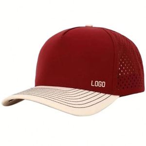 Casquette de baseball 5 panneaux personnalisée avec logo, en polyester imperméable, visière incurvée, trous découpés au laser, pour le sport et l'extérieur - Product Image 2
