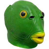 Masque de tête de poisson vert unisexe en vinyle souple, accessoire de costume amusant pour fête et cosplay, 12 ans et plus, marque OEM chinoise