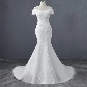 2022 new arrival wholesale white bead lace sexy backless mermaid wedding dresses party wedding elegant bridal gown