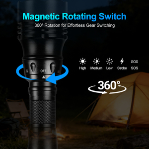 Linterna de Buceo WOSEN con Interruptor Magnético Giratorio, Resistente al Agua IP68, 800 Lúmenes LED, Recargable por USB, Aleación de Aluminio, para Camping Subacuático - Product Image 4