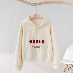 Felpa con cappuccio da donna in morbido cotone caldo e morbido da donna spazzolato alla moda in maglia Casual classico con ricamo orso - Product Image 1