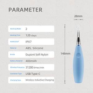 Brosse à dents en silicone souple pour enfants, 2 têtes, rechargeable, batterie 400 mAh, charge sans fil, étanche IPX7, 31200 VPM, silencieuse - Product Image 3