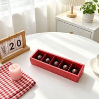 5 Grid Rectangular Foldable Red Paper Boxes with Clear PET Lids Packaging for Mini Cakes Bread Cookies Chocolate Pastry Dessert