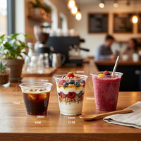 Gobelets jetables en PET à paroi simple de 12 oz, étanches avec couvercles pour boissons froides, avec logo personnalisé imprimé