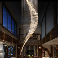 Escalier lampe rotative long lustre moderne simple duplex villa bâtiment étage moyen grand salon lustre en cristal