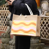 Sacs fourre-tout en jute réutilisables et écologiques avec logo personnalisé, imprimé dessin animé, sac fourre-tout en toile de jute pour le shopping