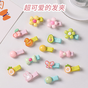 Barrettes pour bébés recouvertes de tissu, pinces à cheveux en forme de bec de canard pour usage quotidien des enfants, thèmes fleurs, cerises, lapins, ananas, canards - Product Image 1