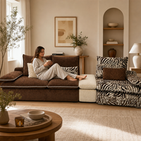 Ensemble canapé et ottoman en tissu vintage, fauteuil d'appoint motif zèbre, marron café, mobilier de maison, vente en gros