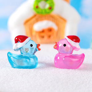 Miniature Toy Cartoon Figurine Cute Glow Christmas Hat <b>Mini</b> Duckling <b>Mini</b> Resin Garden Desktop Ornaments for Cute Home Decor - Product Image 6