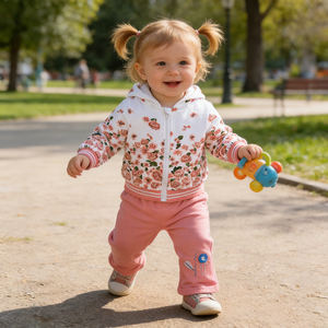 Grazioso Set di Abbigliamento per Neonati Primavera Autunno 3 Pezzi: Cappotto con Cappuccio Floreale, Maglietta a Maniche Lunghe e Pantaloni - Product Image 2