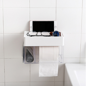 Boîte de rangement de mouchoirs en plastique,, nouveau design sans perceuse murale, adhésif dur, organisateur salle de bains avec couvercle, support de boîte de mouchoirs - Product Image 6