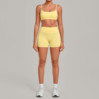 Ensemble de vêtements de sport sans couture pour femmes, couleur lavande, soutien-gorge de sport à col rond et short de cycliste taille haute, vêtements de sport pour femmes