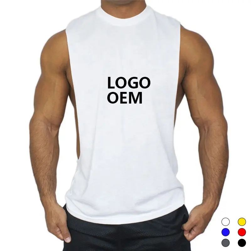 Wholesale Mens Custom Logo Cotton Sleeveless Shirt Stringer Singlet Sport Fitness Muscle Cut Off Open Side Tank Top
