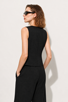 Veste sans manches en polyester, rayonne et élasthanne pour femme, style universitaire, écologique, coupe-vent, col en V profond, fluide, pour le bureau