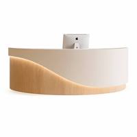 Comptoir d'accueil incurvé avec base lumineuse LED, panneau E1 peint 7 couches, taille personnalisée 100-500 cm, pour hôtel, salon de beauté, bureau, OEM