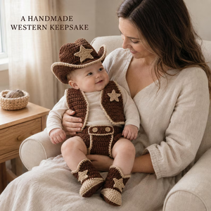 Ensemble de vêtements pour photographie de nouveau-né, tenue de cowboy au crochet pour bébé, costume de style photo unisexe, 4 pièces, motif étoile marron - Product Image 5