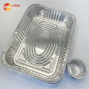 Recipiente de papel de aluminio redondo/rectangular desechable de plata para comida para llevar para comida caliente/fría