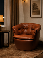 Fauteuil pivotant moderne en cuir ou tissu, style baril, pour salon, salle à manger, hôtel – Vente directe usine, OEM/ODM