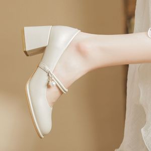 Sandalias de Tacón Alto de Alta Calidad para Mujer, Estilo Nupcial, de Cuero Genuino, Tacón Cuadrado, Cierre Deslizante, Antideslizantes, Cómodas e Informales - Product Image 2