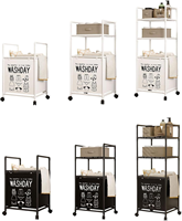 Panier à linge avec étagère amovible, cadre métallique pliable, rangement pour salle de bain, chambre à coucher, organisateur, panier à linge sale