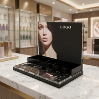Présentoir cosmétique acrylique de haute qualité avec impression en soie de logo présentoir cosmétique en forme de L acrylique pour le centre commercial