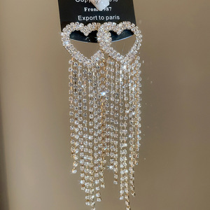 Boucles d'oreilles de luxe pour femmes, longues, en forme de cœur, avec pampilles, strass et zircon, pour soirée, fête ou mariage - Product Image 6